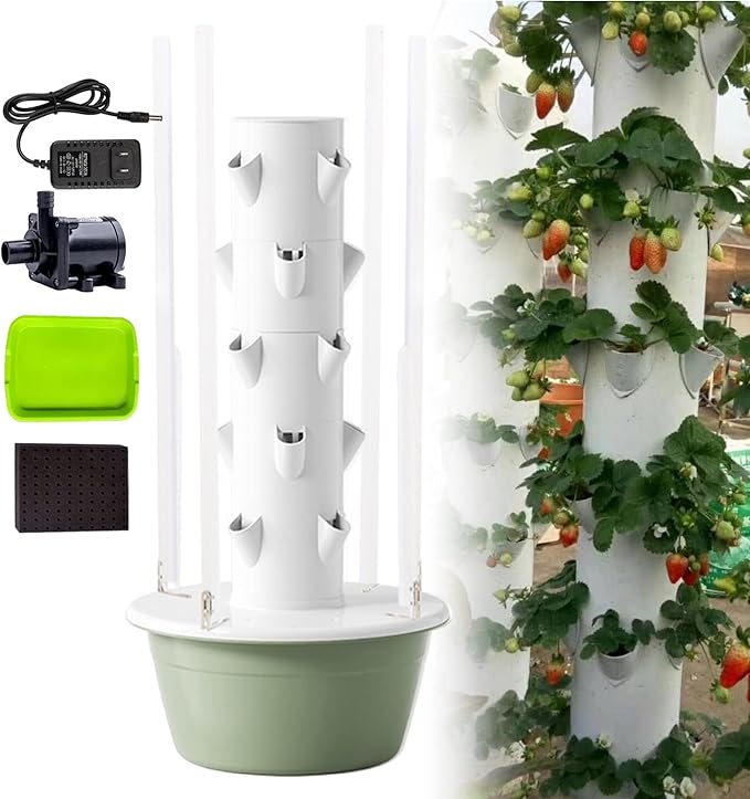 Vertical Hydroponic Tower Garden Growing System Auto Water Circulation 5Layer 20Pods 30L Tank Hydroponic Growing Kit for VegetablesFruits Green-IndoorWithLEDLight