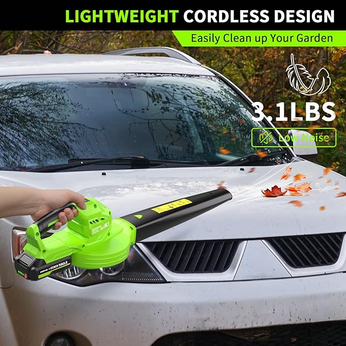 Leaf Blower Cordless 20V Electric Blower with 2 X 2.0Ah Batteries and Fast Charger 3 Speed Control Handheld Lightweight Leaf Blower for Lawn Care Patio Garden Cleaning etc