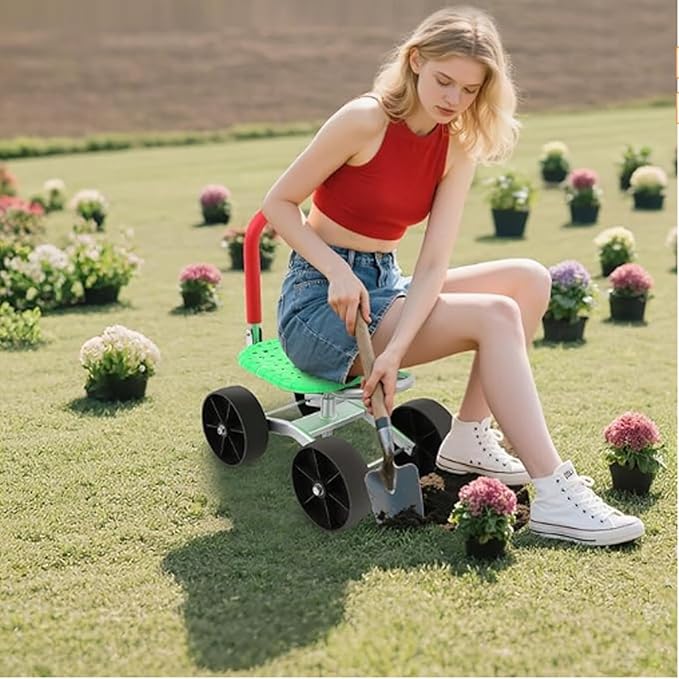 Rolling Garden Cart with Wheels – 360° Rotating Adjustable Seat Heavy-Duty Garden Stool with 550 lbs Capacity (silunC1-1)