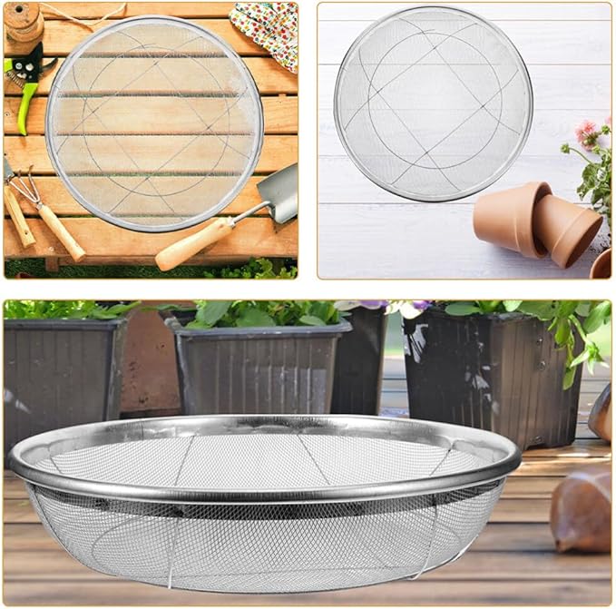 Yardwe Soil Sifter for Gardening Stainless Steel Sieve Strainer Easy to Use Sifting Pan
