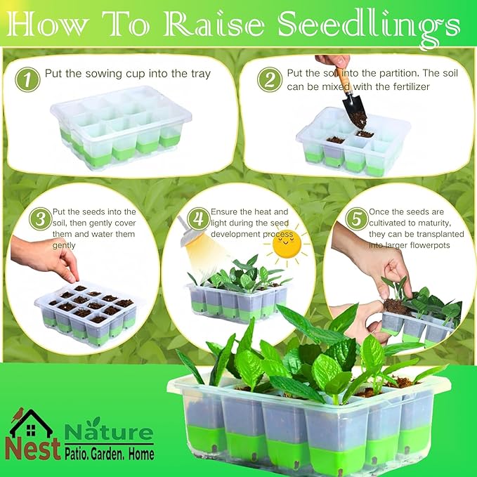 5-Pack Flexible Germination TraysReusable 60Cell Seed Starter Trays With Humidity Dome &amp Lids  Flexible Pop-Out Design BPA-Free Silicone Seedling Kit &amp Dishwasher Safe for Herbs/Vegetables/