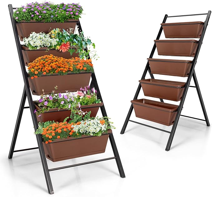 Safstar 5-Tier Vertical Raised Garden Bed Freestanding Garden Planter with 5 Container Boxes Elevated Planter for Vegetables Fruits Flowers Herbs Good for Indoor &amp Outdoor Use (Brown 2)