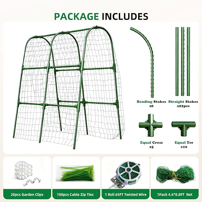 Cucumber Trellis for Raised Bed U-Shape Garden Arch Metal Support for Climbing Plants Metal Arch Plant Support Vegetables Trellis Plant Support for Vine (Green 31.5 * 30 * 47inch(L*W*H))