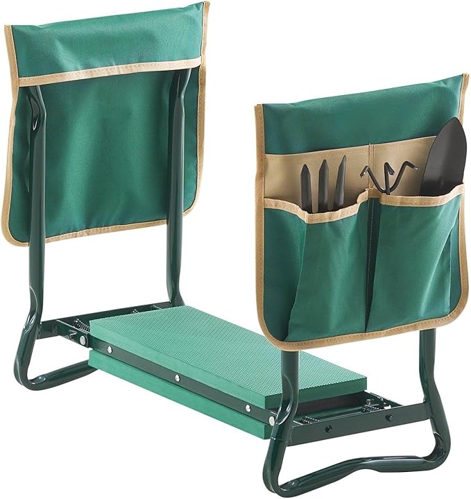 Garden Kneeler and Seat with 6 Thick EVA PadFolding Stool Bench330 lbs CapacityDual Tool BagsErgonomic Handles for SeniorsLightweight &amp Portable for GardeningWeedingPlanting
