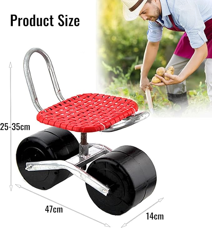 360 Degree Swivel Rolling Garden Seat Adjustable Height Garden Stool with Wheels Garden Cart with Mobile Backrest Garden Scooter for Weeding (Umbrella Stand Included Umbrella not Included)