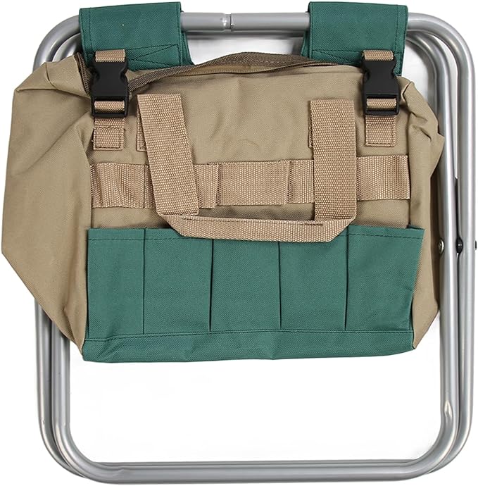 Heavy Duty Folding Gardener Stool with Backpack Storage 600D Oxford Multifunctional Gardening Seating and Toolkit Perfect for Garden Enthusiasts and Outdoor Adventures (Silver)