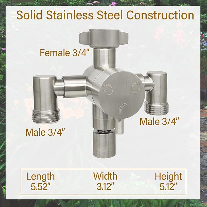 G-Sunny Stainless Steel Multi-Function Outdoor Faucet with Dual Garden Hose Adapter Heavy Duty Outdoor Water Splitter with Extra Tap for Hand Washing Bucket Filling (Dual Hose)