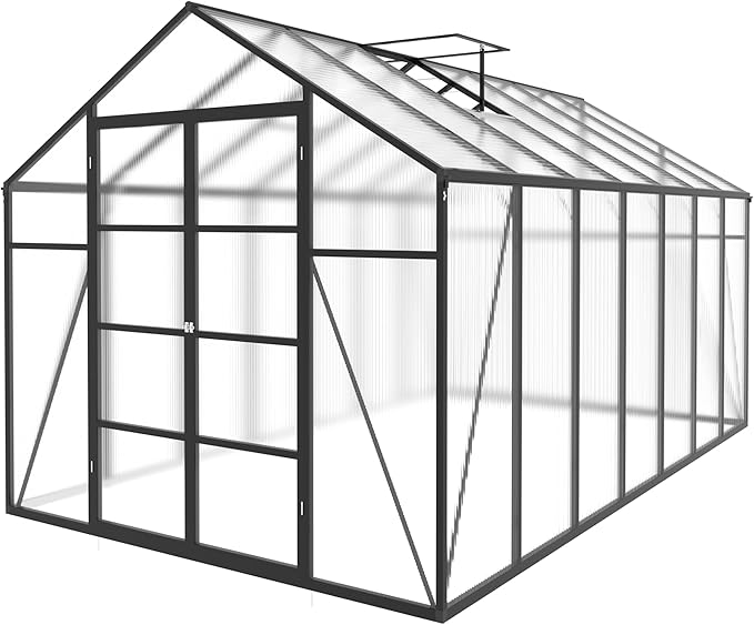 104in High 10x14FT Greenhouse for Outdoors Polycarbonate Greenhouses with Stronger Wind Protection and Roof Vent Walk-in Large Aluminum Winter-Proof Sunroom Black