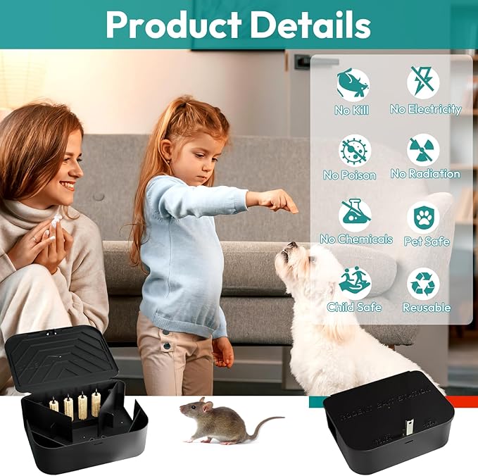 Rat Station Box with 1 Key Complete Rodent Solution Keeps Rats Away Pet &amp Child-Safe Lock &amp Key Available Reusable &amp Long-Lasting Indoor &amp Outdoor 4 Pack