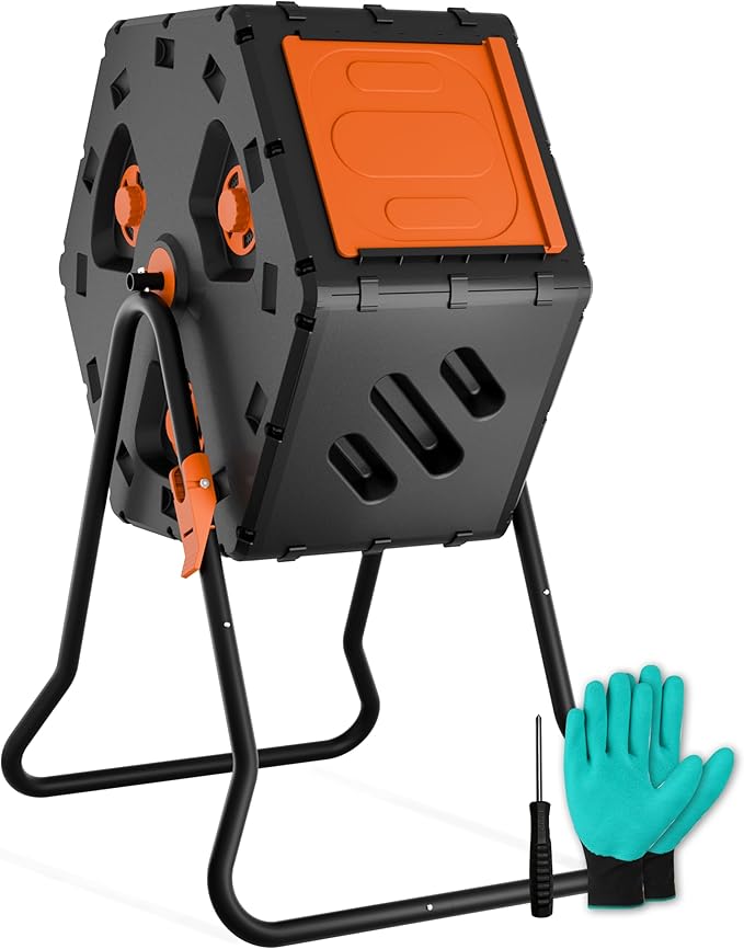 Compost Tumbler 22.5 Gallon/85L Easy Assemble Compost Bin Outdoor 360°Rotating Composter for Garden Backyard and Yard Gifts for Seasoned Gardeners &amp Beginners-Orange