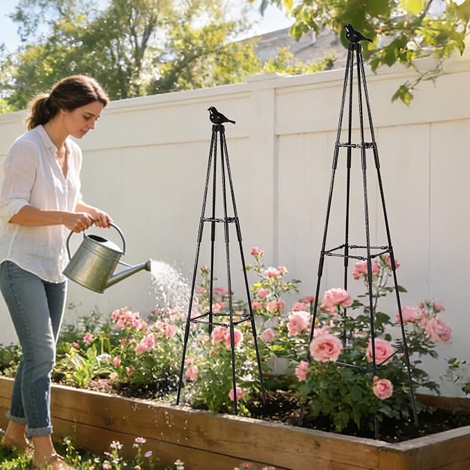 Garden Obelisk Trellis for Climbing Plants Outdoor 67 inch Tall Rose Trellis Climbing Plants Support for Potted Light Vine Flower Vegetable Cucumber Trellis Raised Garden Bed Black 2PCS
