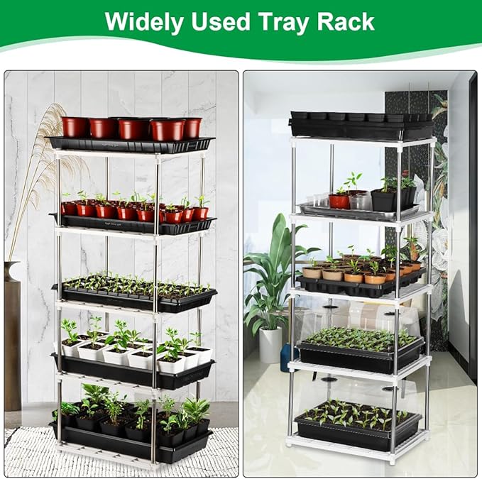 5 Layer Seed Starter Tray Plant Stand Storage for Nursery Pot Seedling Cell Tray Container Indoor/Outdoor Plant Rack Holder (White)