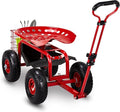 Garden Cart Rolling Workseat with Wheels Gardening Stool Cart Seat with 360 Degree Swivel Seat &amp Extendable Handle &amp Tool Tray Patio Wagon Scooter for Planting Weeding and Outdoor Tasks R