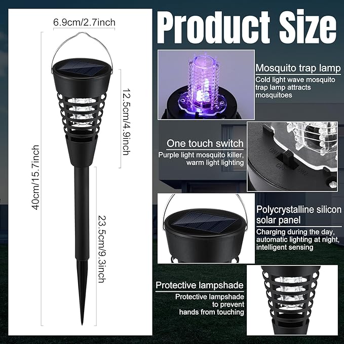 Qualirey 4 Pack Solar Bug Zapper &amp Mosquito Killer Outdoor Waterproof Cone-Shaped LED Light Mosquito Repellent for Patio Garden Yard Camping - Hanging/Insertion Design (White &amp Purple Light
