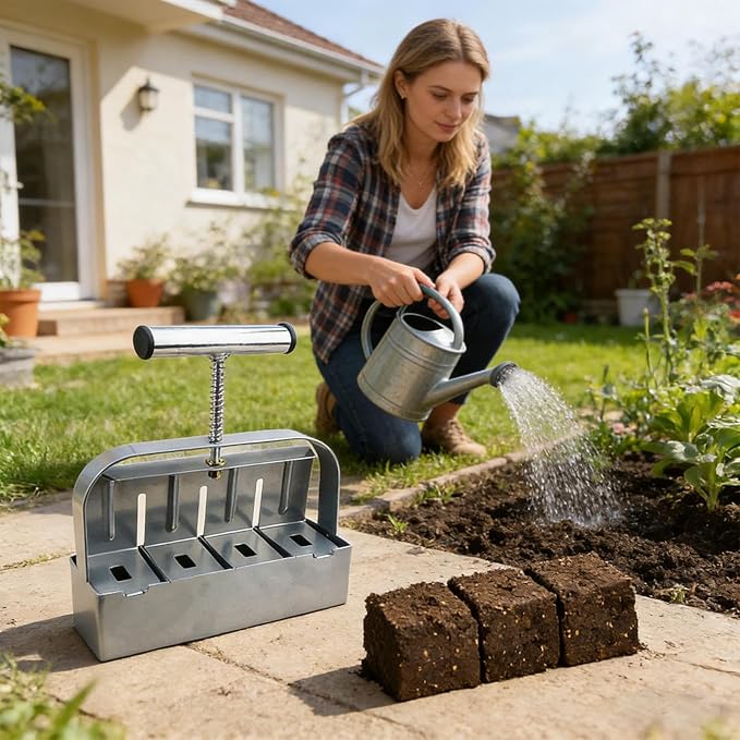 Soil Block Maker Steel Manual Compactor 2-Inch Gardening Block Tool Planting Transplanting Propagator Sturdy Starter Tray Accessory for Home Garden Greenhouse Use