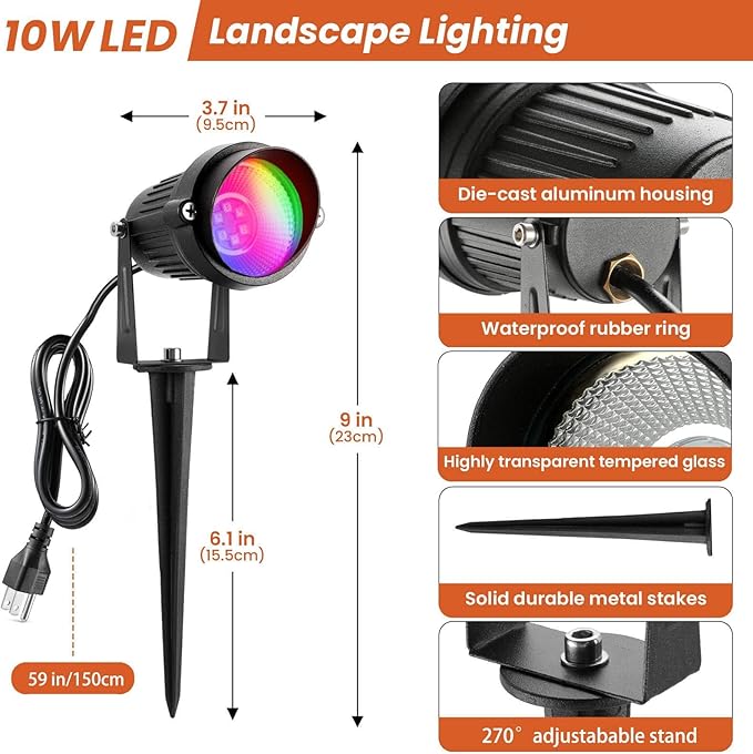Junview Christmas Outdoor Spotlight 120V LED Spot Lights Outdoor RGB 12W Color Changing Landscape Lights with Remote Control Waterproof Spot Lights Outdoor for Yard Path Garden Decorative (2Pack)