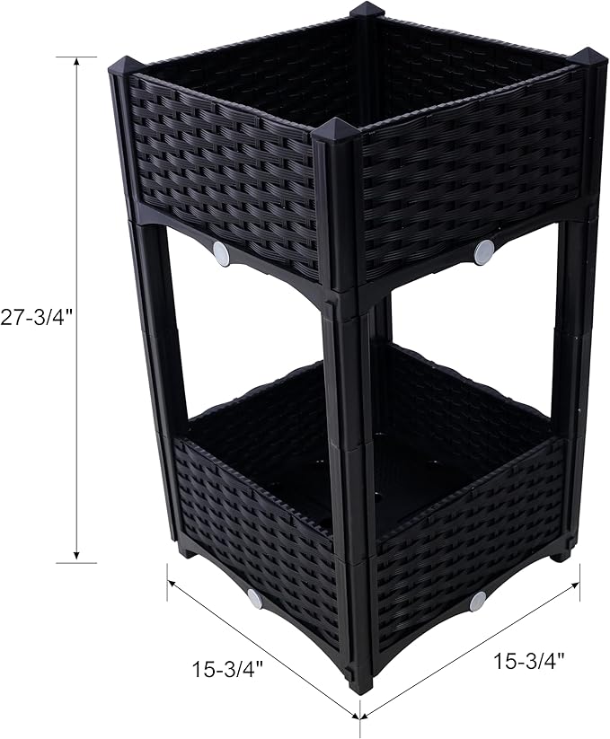 Planter Raised Beds - Elevated Planter Garden Box with Drainage Plug Raised Garden Beds for Vegetable/Flower/Herb Outdoor Standing Planter Beds Gardening KitBlack15.7x15.7x27.7