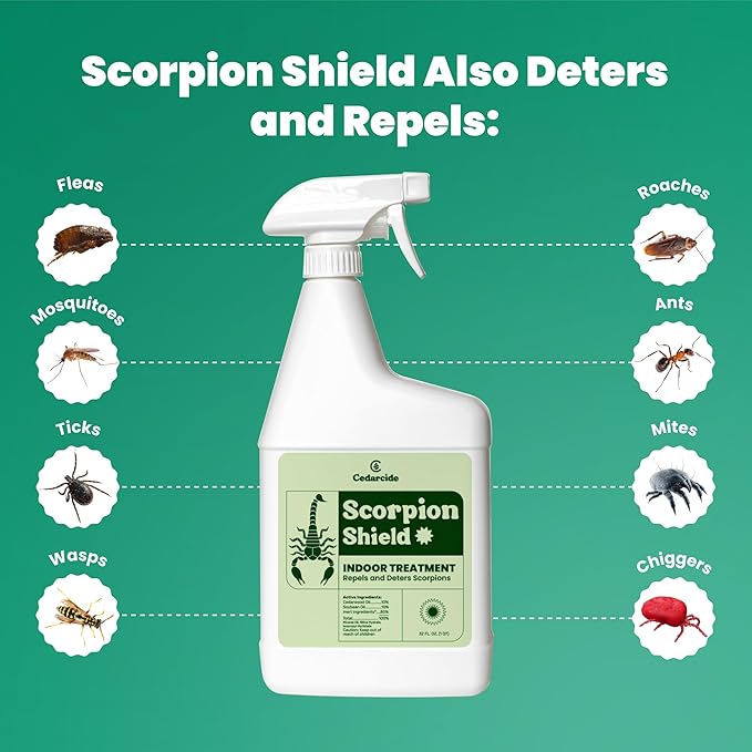 Cedarcide Scorpion Shield (Quart) Indoor Cedar Oil Pest Control Spray - Kills &amp Repels Scorpions and Other Pests Guaranteed - Pet Safe