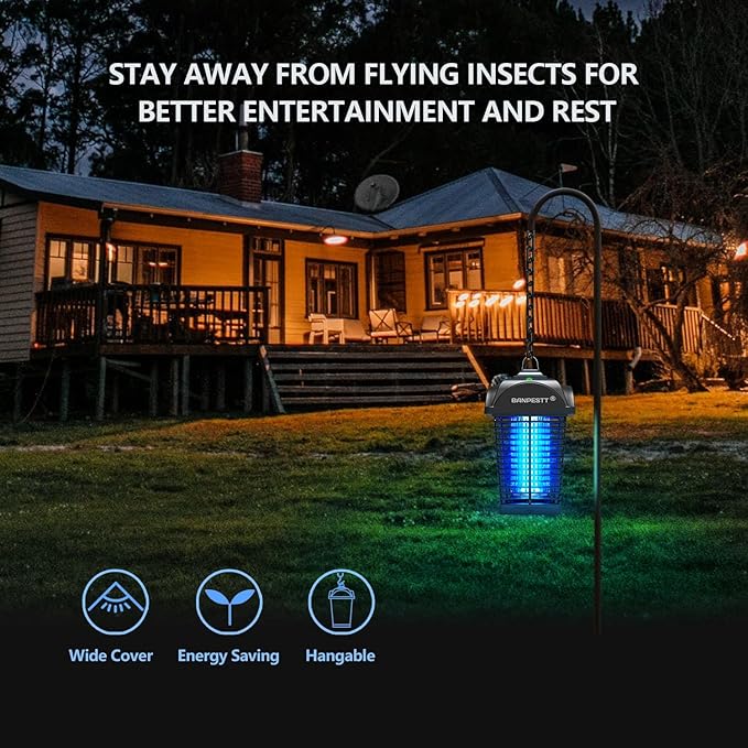 BANPESTT Bug Zapper &amp Electric 4000V Mosquito Killer – Waterproof Indoor/Outdoor with Dusk-to-Dawn Sensor Durable Grid &amp Easy-Clean Tray for Patio Garden &amp Home (Black)