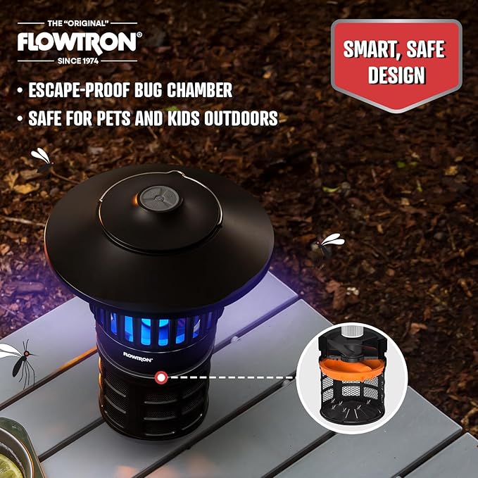 Flowtron Bug Trap Lantern | 2-in-1 UV Mosquito Trap &amp LED Camping Lantern 21000 Sq Ft Coverage 4000mAh Rechargeable Battery Cordless Insect Trap with Fan for Patio Backyard Indoor Outdoor