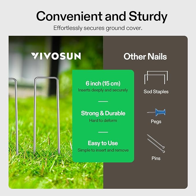 VIVOSUN 10x7x7 Ft. Large Walk in Greenhouse and 6 Inch 50-Pack Garden Stakes Galvanized Steel Landscape Staples 11 Gauge U-Shaped Pins for Weed Barrier Fabric Ground Cover Soaker Hose