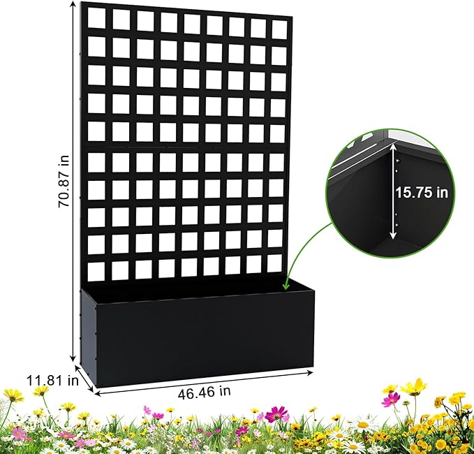 Metal Planter Box with Trellis for Climbing Plants Outdoor 70.87x46.46x11.81 Raised Garden Bed with Trellis Privacy Screen for Patio