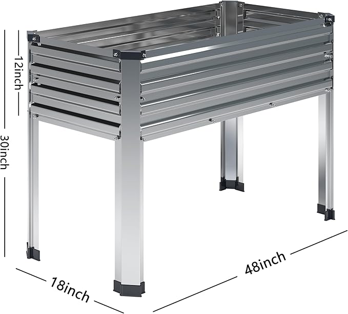 2PCS Galvanized Raised Garden Bed with Legs2PCS 48×18×30in Elevated Planter Box for BackyardOutdoor Garden Patio Balcony 300lb CapacitySilver