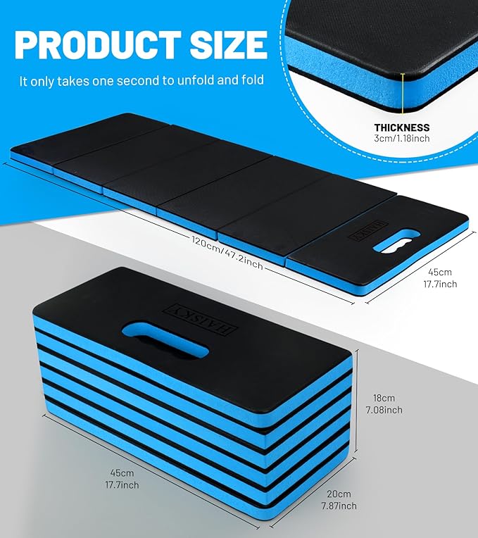 Extra Thick Kneeling Pad for Working Under Car 47.2 * 17.7 * 1.2 Portable Foldable EVA Mechanic Mat for Garage Gardening Yardwork Workshop Blue &amp Black