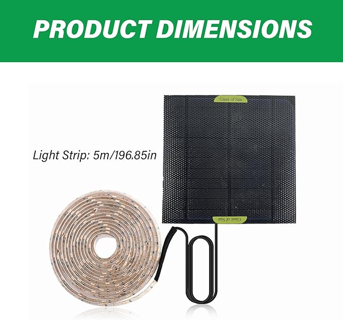 Solar Powered Grow Lights 16.4ft Plant Light Strip with Solar Panel Full Spectrum Solar Grow Lights Solar Heat Lamp for Outdoor Indoor Garden Greenhouse Supplies Solar Powered Grow Lights