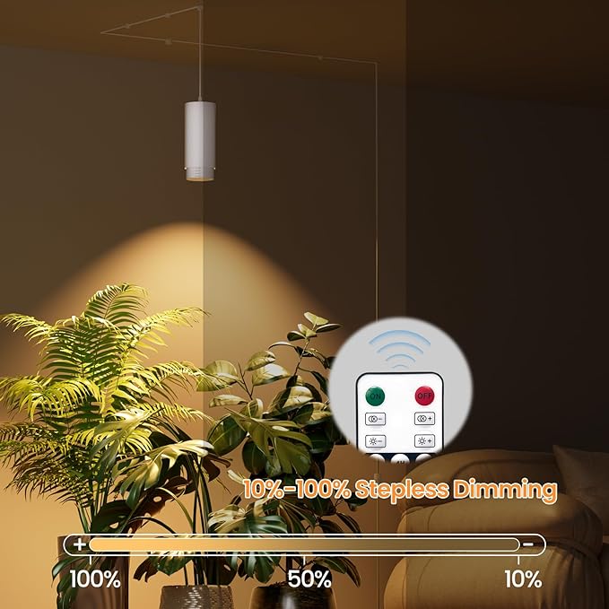 Remote Control Hanging Grow Lights for Indoor Plants 30W Hanging Plant Light with Auto On/Off Timer Full Spectrum LED Grow Light 3000K-5000K Dimmable Plug in Pendant Hanging Lights White