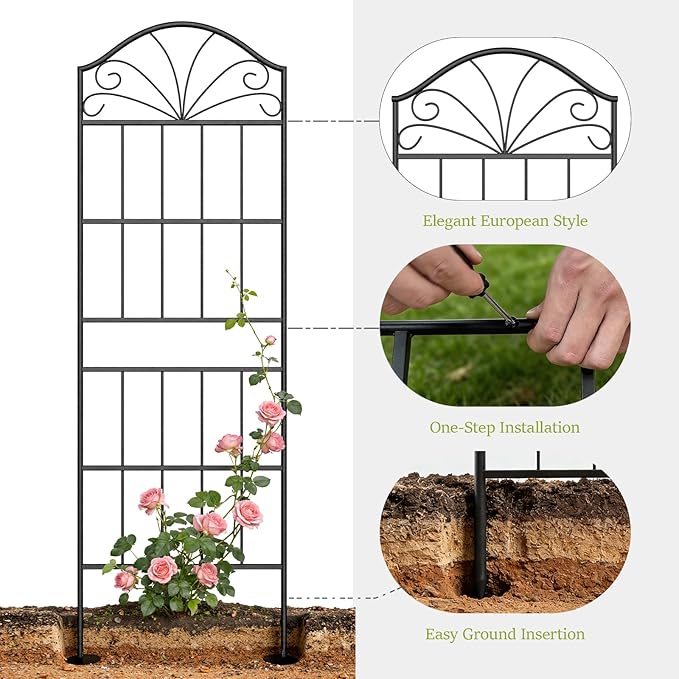 Metal Trellis for Climbing Plants Outdoor 60 * 19.7 Inch Tall Garden Trellis with Black Rustproof Coating Decorative Rose Trellis for Climbing Roses Vines and Flowers 2 Pack