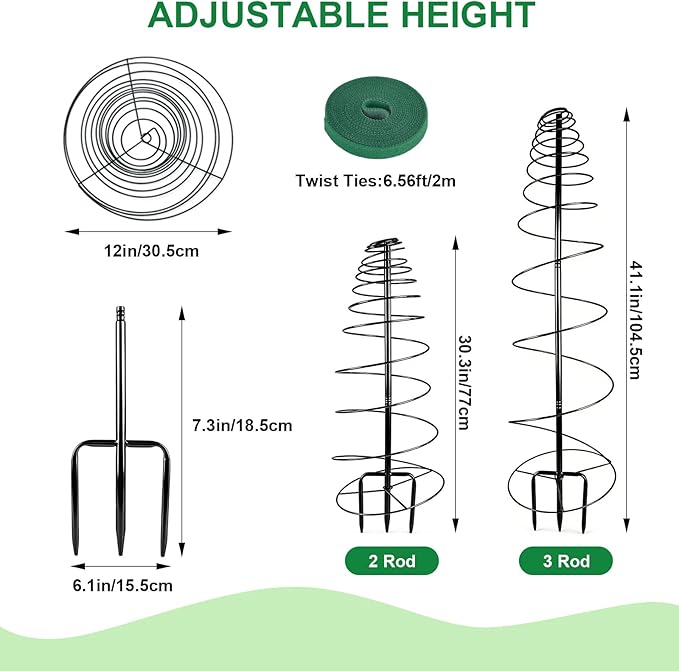 2 Pack Spiral Metal Trellis for Climbing Plants Outdoor 41 Adjustable Plants Trellis Support Metal Garden Trellis with Center Pole and 3 Pronged Climbing Plant Grow Cage Stand for Plants Flowers