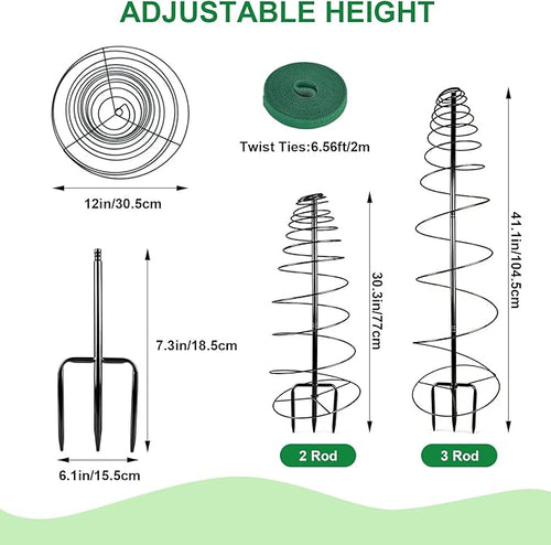 2 Pack Spiral Metal Trellis for Climbing Plants Outdoor 41 Adjustable Plants Trellis Support Metal Garden Trellis with Center Pole and 3 Pronged Climbing Plant Grow Cage Stand for Plants Flowers