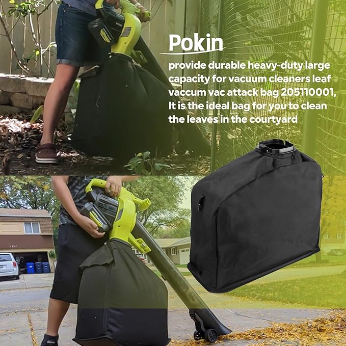 Leaf Bag Replacement Part # 205110001 Compatible with Ryobi 40V Vac Attack Leaf Blower Vacuum Mulcher RY40405 RY40405VNM - for Ryobi Leaf Blower &amp Vacuum Accessories (Black)