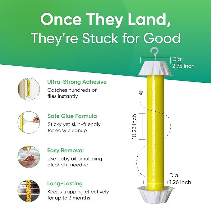 Sticky Fly Trap Indoor &amp Outdoor Pack of 8 | Hanging Fly Stick for Gnats Flies Wasps Mosquitoes &amp Other Flying Bugs | Fly Trap Sticky | Fly Catcher Indoor | Flying Insect Trap Rolls | Ucatc