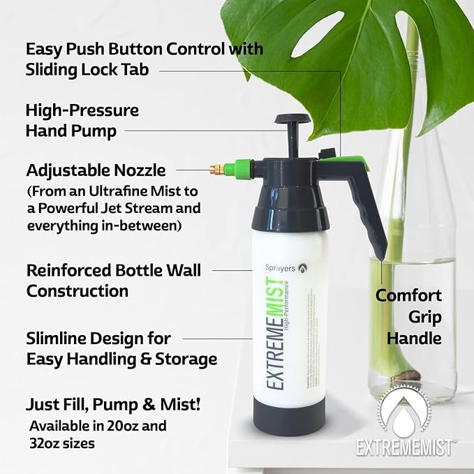 ExtremeMIST High-Performance Garden Sprayer - Ultimate Plant Mister &amp Spray Bottle for Plants - Horticultural Hand Pump Sprayer with Adjustable Brass Nozzle - Outdoor &amp Indoor Plant Humidifier