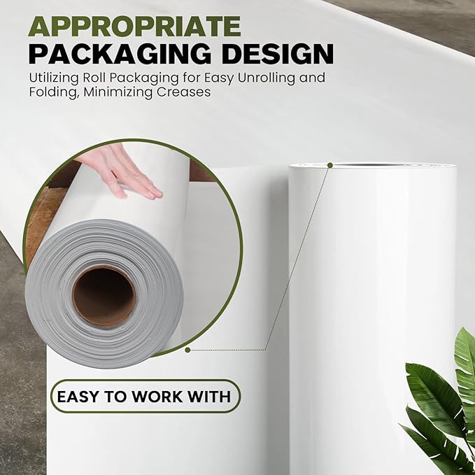 White Crawl Space Vapor Barrier 12 Mil Vapor Barrier 10' x 100' Heavy Duty Polyethylene Film Thick Plastic Sheeting Plastic Drop Cloth Covering for Crawlspace Basement White