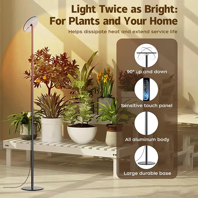 40W Full Spectrum Tall Grow Light 85'' Adjustable Standing Plant Light for Indoor Plants 10-Level Dimmable with 4/8/12H Timer Sunlike for Large Plants &amp Indoor Trees