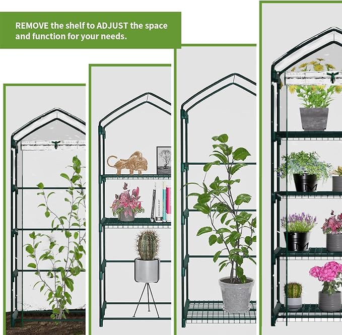Mini Greenhouse for Indoor Outdoor Small Plants Green House with 4 Tier Shelves Portable Plastic Greenhouses with Transparent PVC Cover for Garden Backyard Patio Balcony Porch
