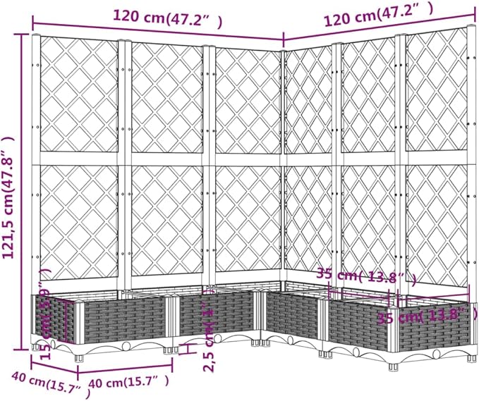 vidaXL Garden Planter with Trellis Brown Outdoor Polypropylene 47.2X47.2X47.8 in Perfect for Climbing Plants Matte Finish Ideal for Balconies Patios and Gardens Raised Bed Flower Box Plant Pot