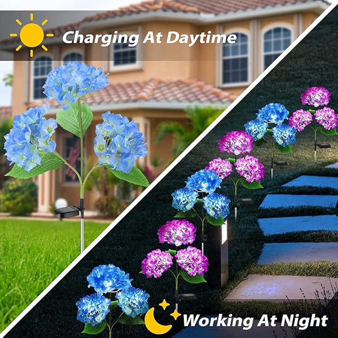 Plant Growing Lamps 2 Pack Hydrangea Flower Solar Led Light Outdoor Garden Lawn Lamps for Garden and Vegetable Patch Patio Country House Decoration(Red-2 Pack)