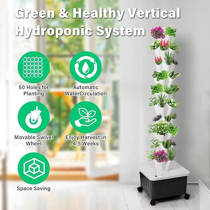 Hydroponic Growing System Tower14 Layered Hydroponic Tower 70 Slots Vegetable Growth PlanterHydroponics Fruit Towers Hydroponics Growing Kit for Flowers Balconies Courtyards Roofs
