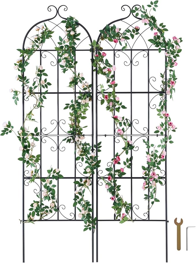 VEVOR 71 x 20 in 2 Packs Rustproof Metal Garden Flower Trellis Outdoor Climbing Rose &amp Cucumber Support Decorative Clematis Trellis for Courtyards &amp Lawns