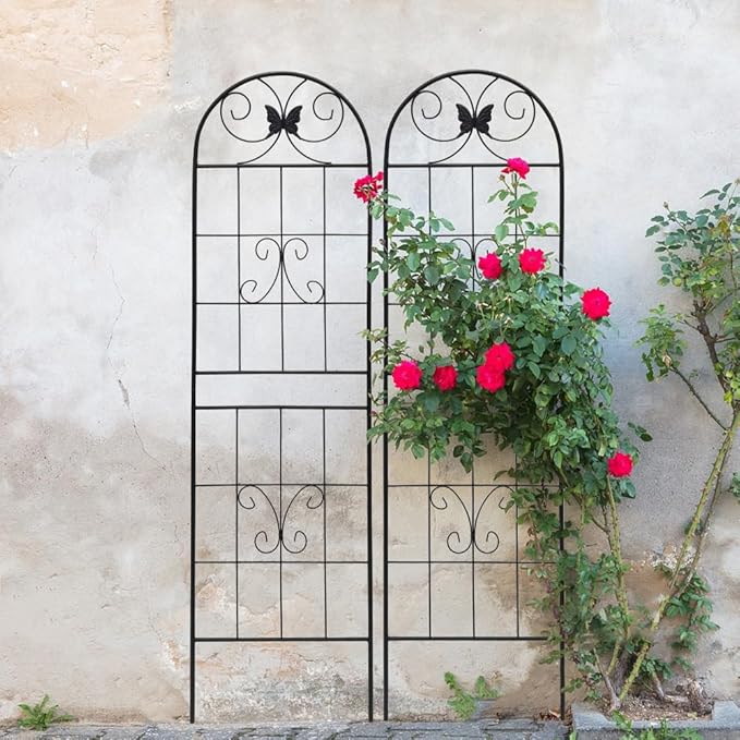 Sturdy Metal Garden Trellis for Climbing Plants – Rust-Resistant Outdoor Flower Support with Decorative Lattice Design (4 Pack-H71'')