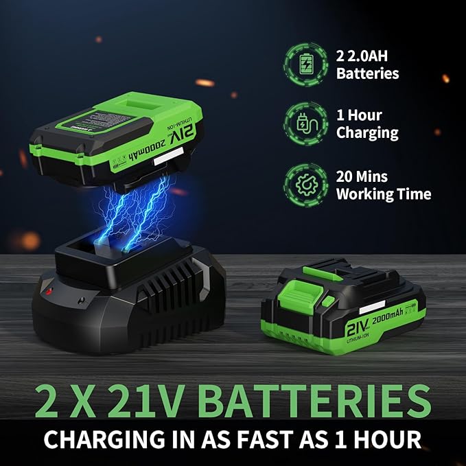LEAPUL Leaf Blower Cordless 21V Electric Leaf Blower with 2×2.0Ah Batteries &amp 1 Fast Charger Lightweight Battery Powered Blower for Lawn Care Patio Cleaning