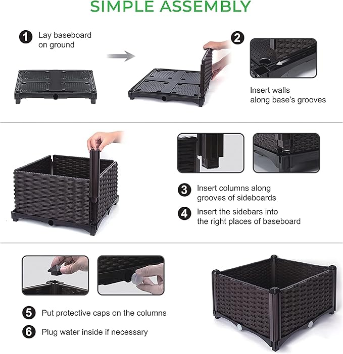 Raised Garden Planter Resin Elevated Flower Bed Box Kit for Vegetable Flower Herb Gardening | 16 X 18 Wicker Pattern Brown