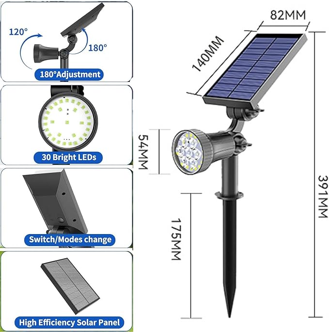 30 LEDs Solar Spot Pathway Lights for Outdoor IP65 Waterproof Landscape Lighting Garden1-Pack Landscape Lighting for Tree Wall Driveway (Warm White)