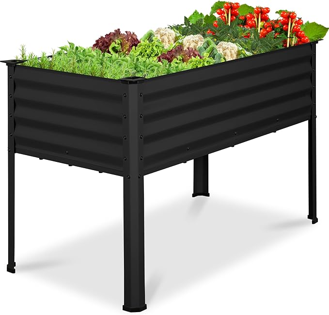 Best Choice Products 48x24x30in Galvanized Raised Garden Bed Metal Elevated Planter Box Vegetable Garden for Backyard Patio Balcony - Black