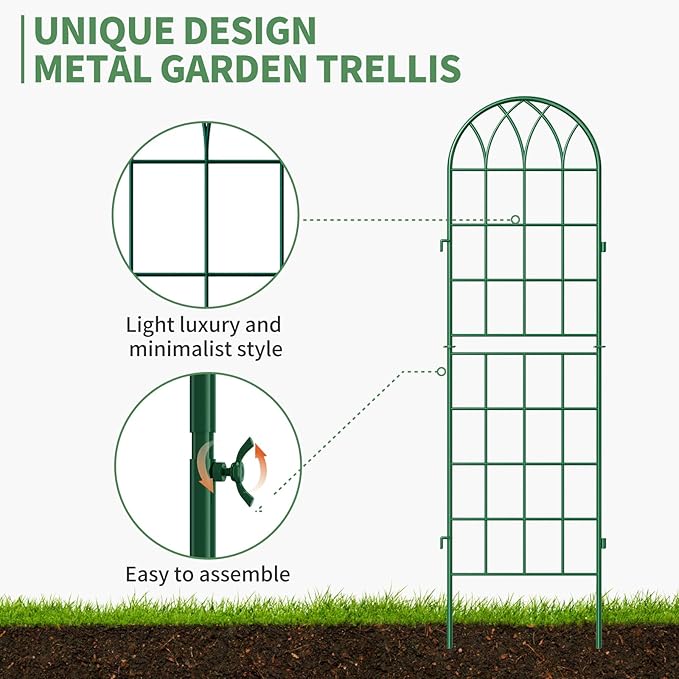 SUNYRISY 4Pack Metal Garden Trellis for Climbing Plants Outdoor 59x16in Metal Plant Support for Flowers Tomato Cucumber Rose Vegetable Garden Courtyards Lawns Decoration Green