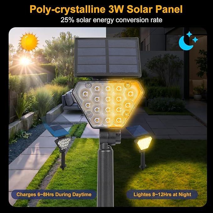 T-SUN Solar Lights Outdoor Waterproof IP65 12 Pack LED Solar Spot Lights Color Changing IP65 Waterproof Smart Auto On/Off for Outside Landscape Garden Yard Lawn Pathway Patio Driveway